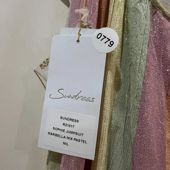 NEW Anthropologie x Sundress Sophie Jumpsuit in Marbella Mix Pastel M / L NWT - Picture 8 of 14